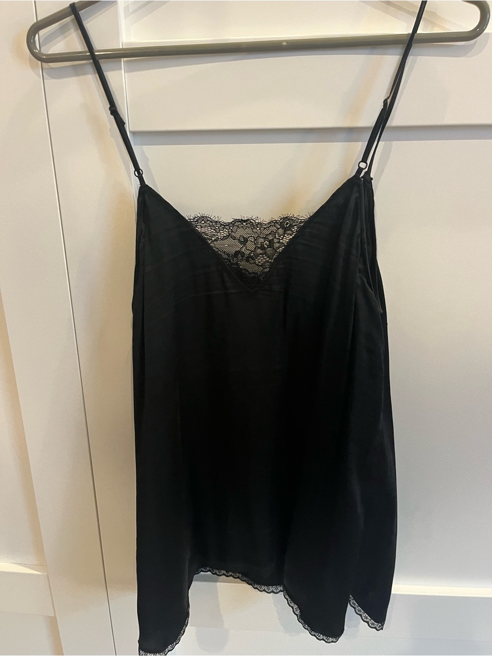 Anthropologie Black 100% Silk Lace Trim Cami Size M